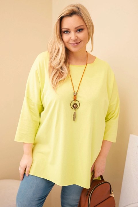 Bluzka damska bawełniana Plus Size asymetryczna z naszyjnikiem żółty neon