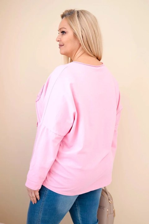 Bluzka damska bawełniana Plus Size z dekoltem V jasno różowa