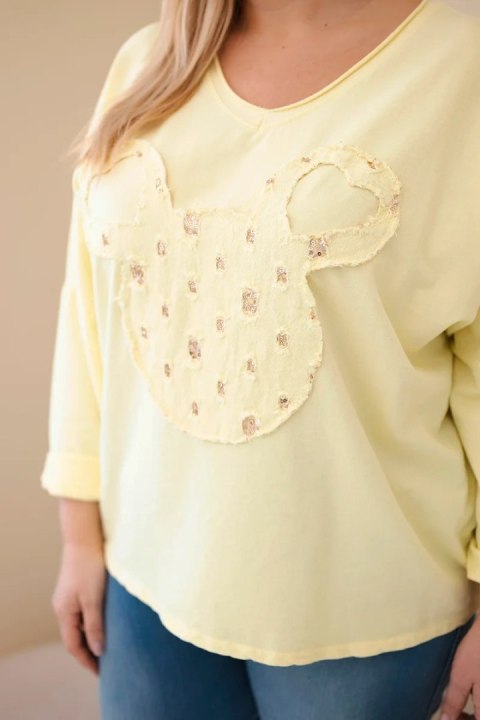 Bluzka damska bawełniana Plus Size z dekoltem V żółta