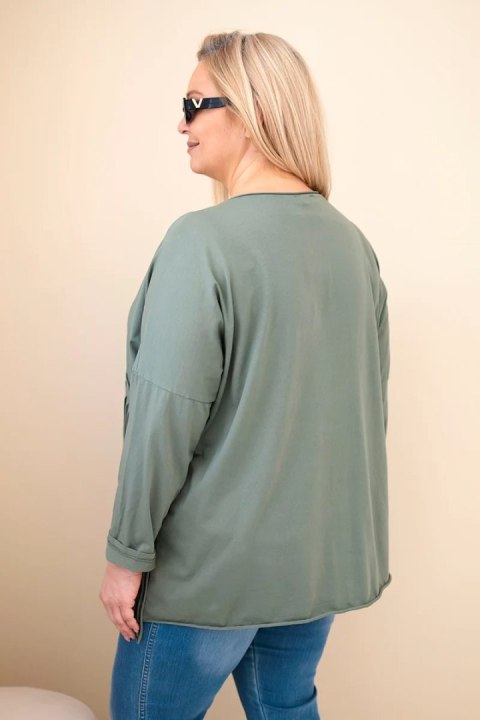 Bluzka damska bawełniana Plus Size z frędzlami khaki