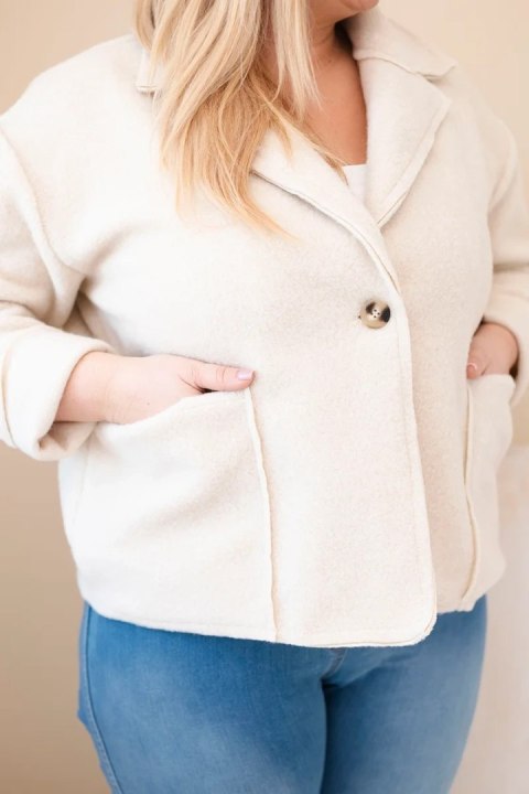 Kurtka damska Plus Size z wełnianą strukturą i kieszeniami beżowa