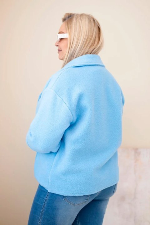 Kurtka damska Plus Size z wełnianą strukturą i kieszeniami niebieska