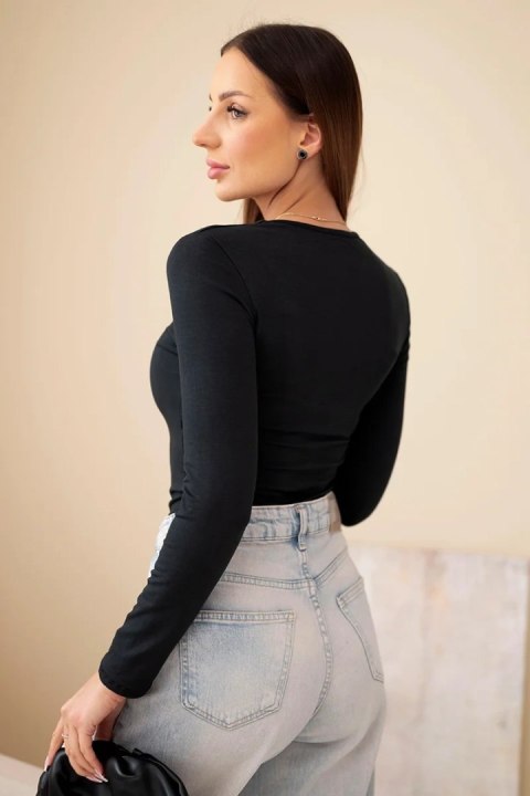 Bluzka damska basic z kwadratowym dekoltem i długim rękawem czarna