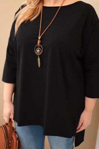 Bluzka damska bawełniana Plus Size asymetryczna z naszyjnikiem czarna