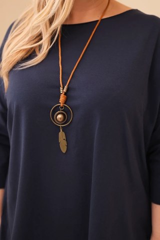 Bluzka damska bawełniana Plus Size asymetryczna z naszyjnikiem granatowa