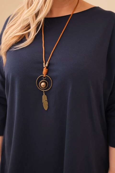 Bluzka damska bawełniana Plus Size asymetryczna z naszyjnikiem granatowa