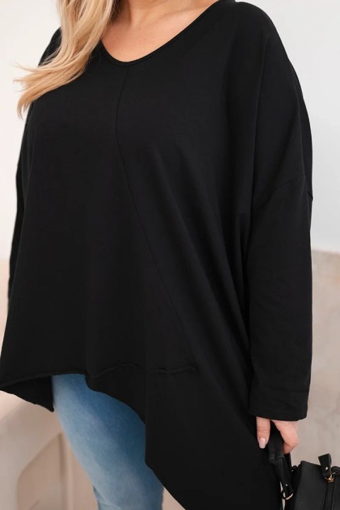 Bluzka damska bawełniana Plus Size z asymetrycznym dołem i dekoltem V czarna