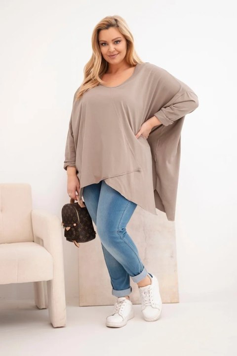 Bluzka damska bawełniana Plus Size z asymetrycznym dołem i dekoltem V fango