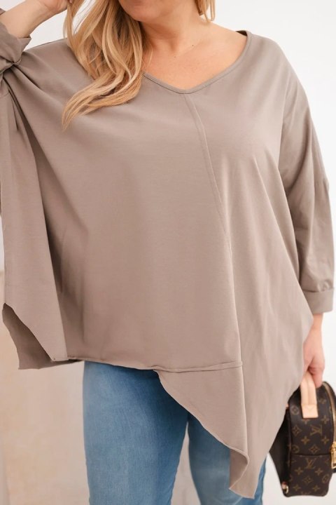 Bluzka damska bawełniana Plus Size z asymetrycznym dołem i dekoltem V fango