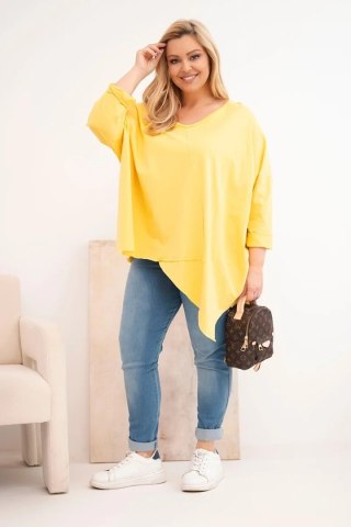 Bluzka damska bawełniana Plus Size z asymetrycznym dołem i dekoltem V żółta