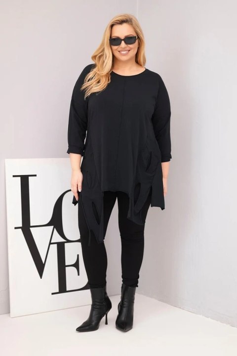 Bluzka damska bawełniana Plus Size z asymetrycznym dołem i wycięciami czarna