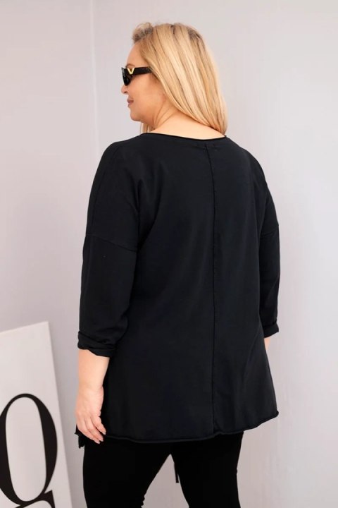 Bluzka damska bawełniana Plus Size z asymetrycznym dołem i wycięciami czarna