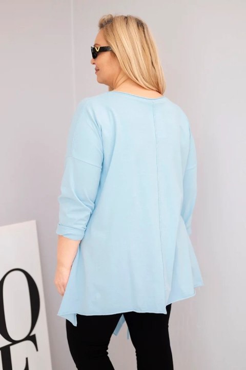 Bluzka damska bawełniana Plus Size z asymetrycznym dołem i wycięciami niebieska