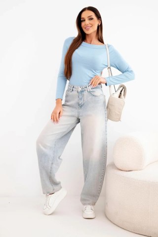 Bluzka damska wiskozowa z szerokim dekoltem i długim rękawem niebieska