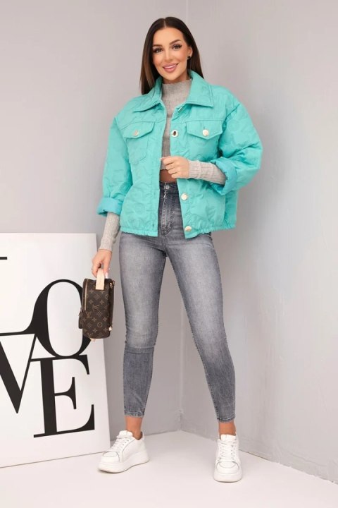 Kurtka damska wiosenna pikowana z kwiatowym wzorem miętowa