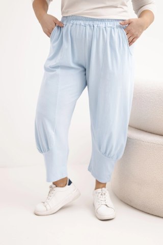 Spodnie damskie Plus Size z obniżonym krokiem i gumką w pasie niebieskie