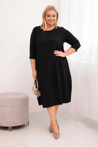 Sukienka damska bawełniana Plus Size z podwijanym rękawem i kieszeniami czarna