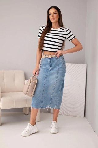 Spódnica jeansowa M.Sara klasyczna midi z efektem sprania i paskiem jeansowe
