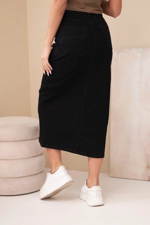 Czarna Klasyczna spódnica jeansowa midi z wysokim stanem i modelującym krojem