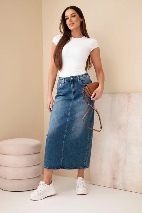 Klasyczna jeansowa spódnica midi M.Sara z wysokim stanem i rozcięciem