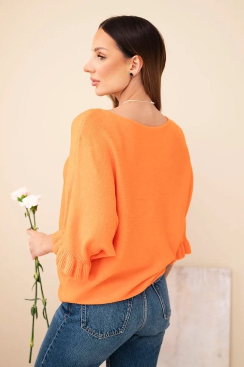 Sweter damski typu nietoperz z okrągłym dekoltem pomarańczowy