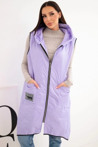 Kamizelka damska pikowana Plus Size z kapturem zapinana na zamek jasno fioletowa
