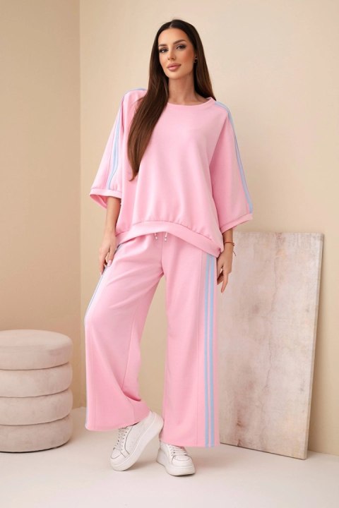 Jasnoróżowy komplet wiskozowy masełko z szeroką nogawką i luźną bluzą