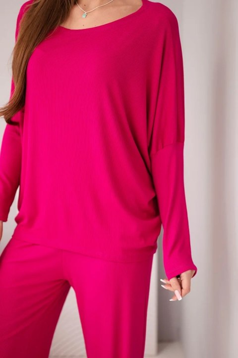 Komplet damski wiskozowy z luźną bluzką i spodniami fuksja