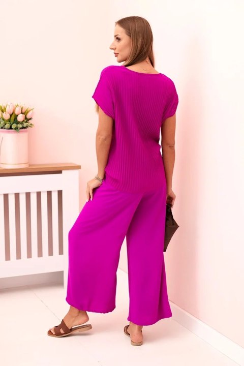 Komplet z wiskozy bluzka plisowana + spodnie ciemny fioletowy