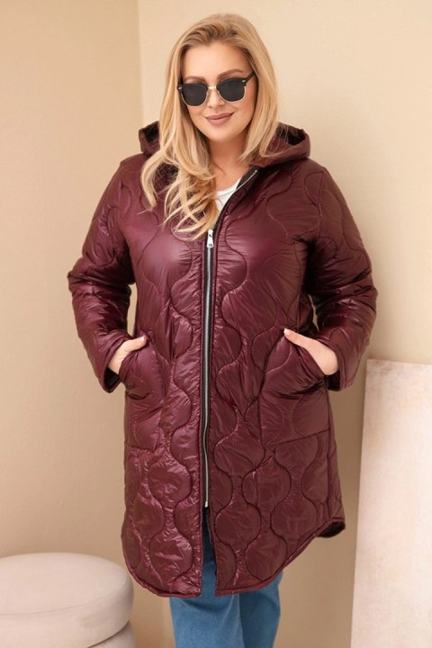 Kurtka damska Plus Size zimowa pikowana z kapturem śliwkowa