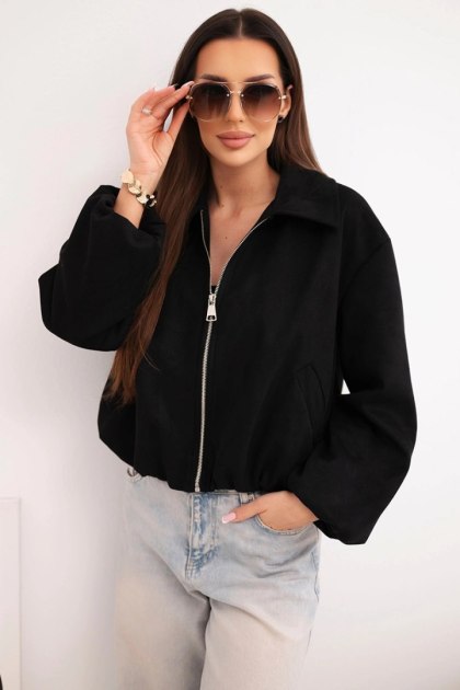 Kurtka damska z zamkiem i bufiastym rękawem czarna