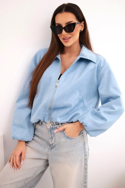 Kurtka damska z zamkiem i bufiastym rękawem niebieska