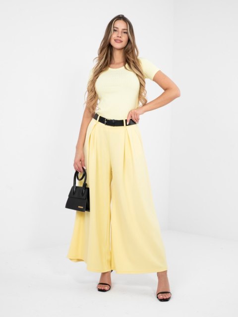 Damskie spodnie masełkowe z szeroką nogawką żółte