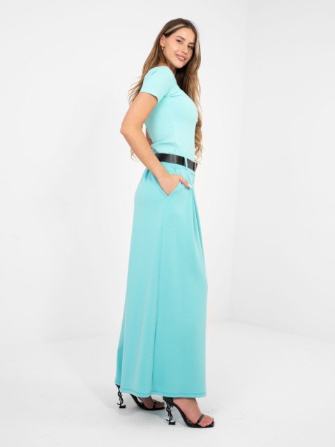 Damskie spodnie masełkowe z szeroką nogawką miętowe