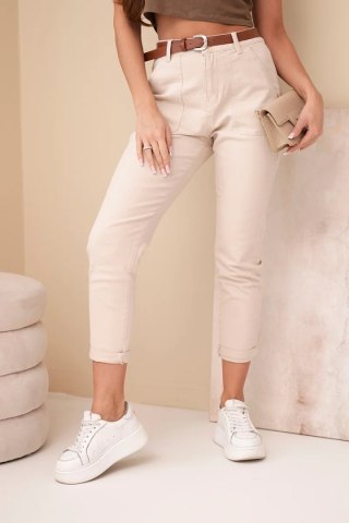 Spodnie damskie jeansowe Skinny z wysokim stanem i paskiem M.sara beżowe
