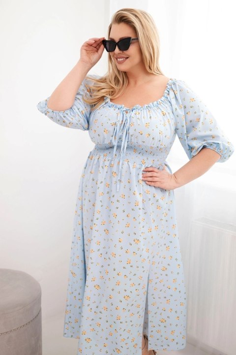 Sukienka damska Plus Size z dekoltem na troczki i elastyczną talią niebieska