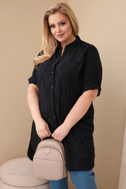 Sukienka damska Plus Size z haftem i podwijanym rękawem czarna