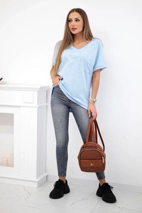 Bluzka bawełniana z kieszonką niebieska