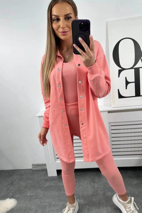 Komplet 3-częściowy bluza, top i legginsy morelowy