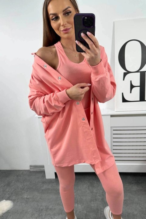 Komplet 3-częściowy bluza, top i legginsy morelowy