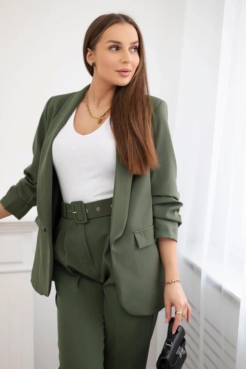 Elegancki komplet damski khaki – marynarka i spodnie