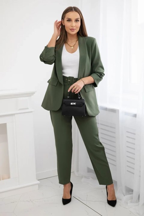 Elegancki komplet damski khaki – marynarka i spodnie
