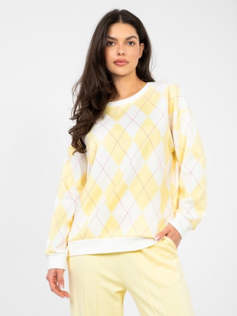 Bluza oversize masełko w geometryczne wzory żółta