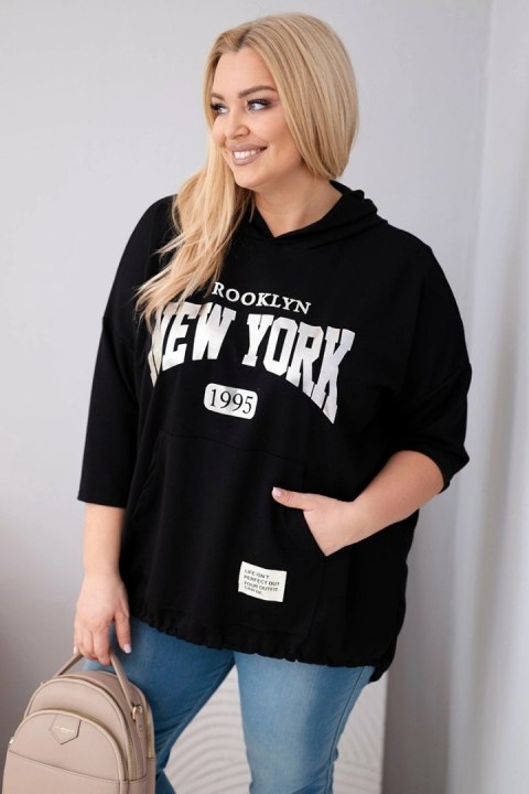 Czarna bluza damska Plus Size wiskozowa z kapturem
