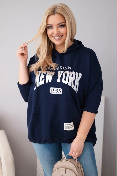 Granatowa bluza damska Plus Size wiskozowa z kapturem