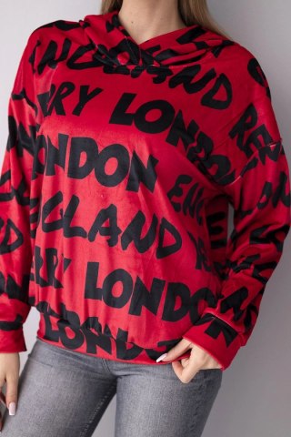 Bluza damska oversize z kapturem i nadrukiem czerwona