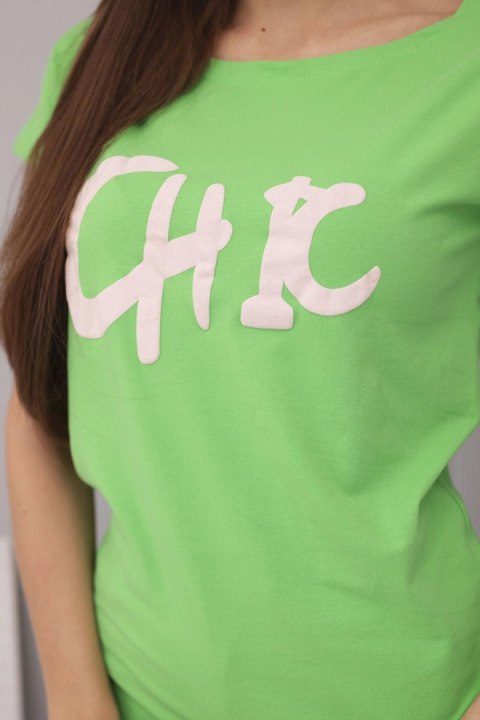 Bluzka damska bawełniana z nadrukiem CHIC zielona