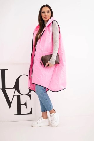 Kamizelka damska pikowana Plus Size z kapturem zapinana na zamek cukierkowy róż