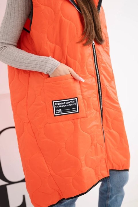 Kamizelka damska pikowana Plus Size z kapturem zapinana na zamek pomarańczowa