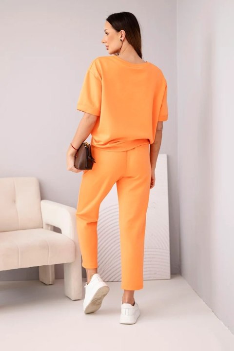 Komplet damski wiskozowy masełko z krótkim rękawem i spodniami z podwijaną nogawką pomarańczowy